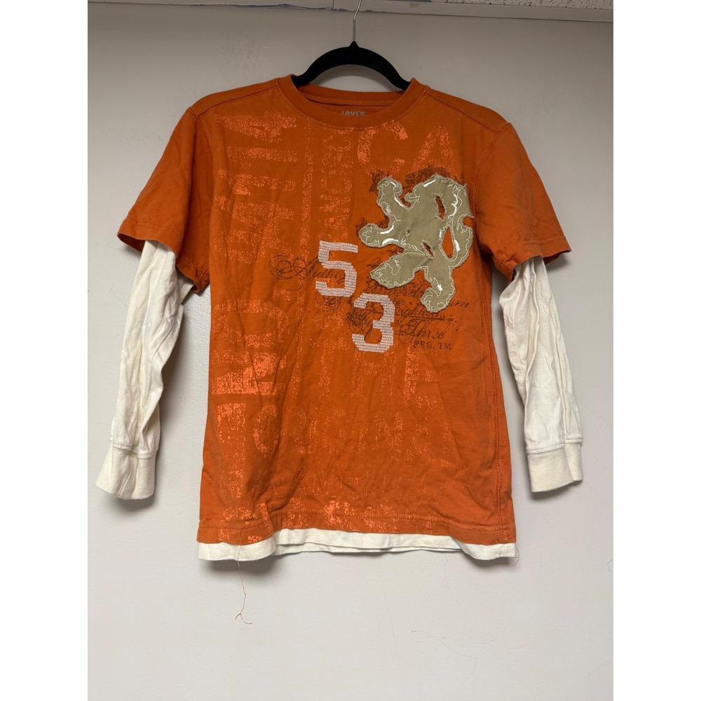 Levi's Orange Long Sleeve Graphic T Shirt Double Layered Kids Size Small 8 10